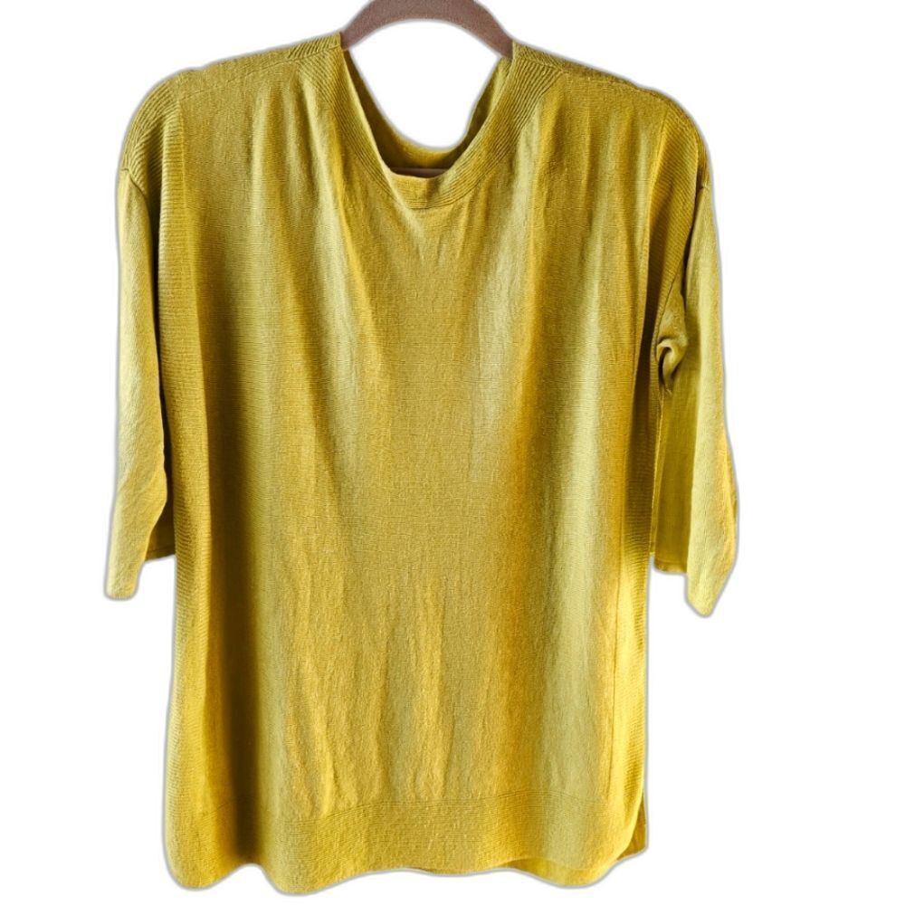 J. Jill Sweater Top Love Linen Blend Green Yellow 3/4 Length Sleeve‎ Pullover M